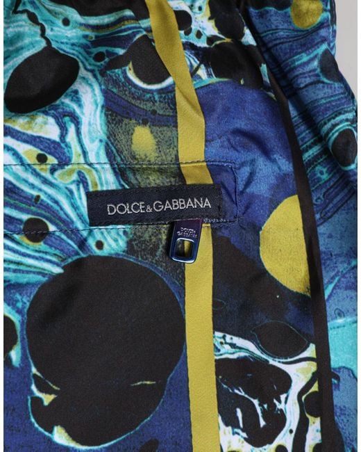 Dolce & Gabbana Blue Marble Print Logo Boxer Short Swimwear Polyester Blend for men