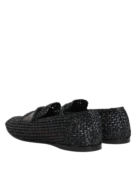 Dolce & Gabbana Black Woven Raffia Slip On Loafers Shoes for men