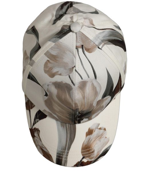 Dolce & Gabbana Gray Men Beige Floral Cotton Baseball Capello Hat for men