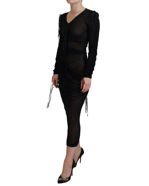 Dolce & Gabbana Black Viscose Bodycon Sheath Midi Dress