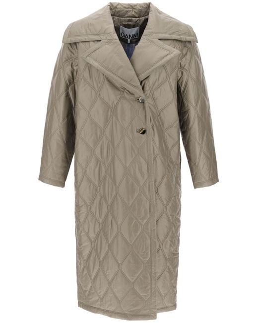 Ganni Brown Quilted Oversized Coat