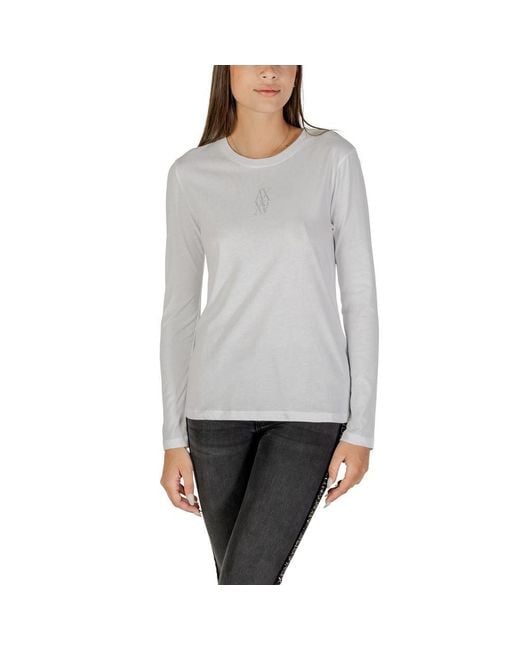 ARMANI EXCHANGE Gray White Cotton Long Sleeve T