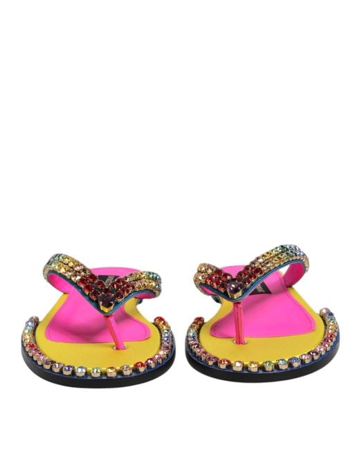 Dolce & Gabbana Multicolor Rhinestone Flip Flop Flat Sandals Shoes
