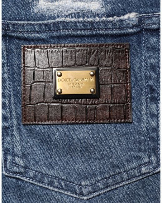 Dolce & Gabbana Blue Distressed Washed Logo Grace Denim Jeans