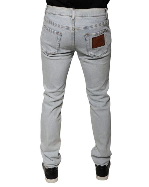 Dolce & Gabbana Gray Cotton Blend Tattered Skinny Denim Jeans for men