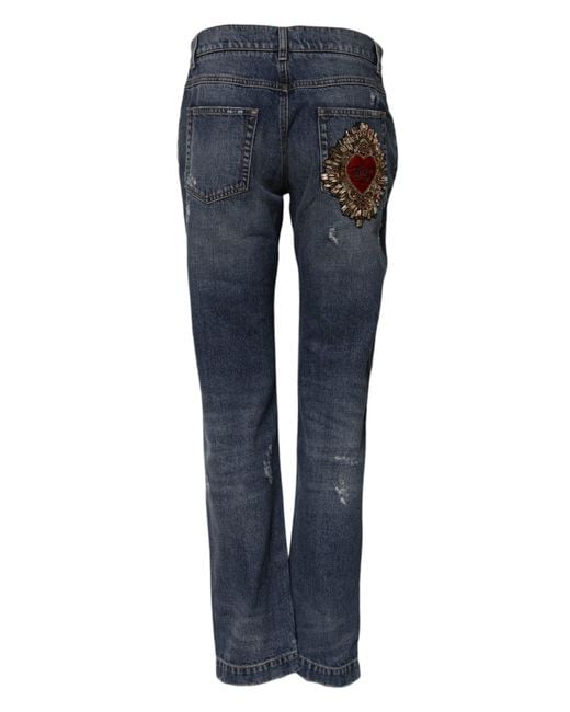 Dolce & Gabbana Blue Cotton Tattered Boyfriend Denim Jeans for men