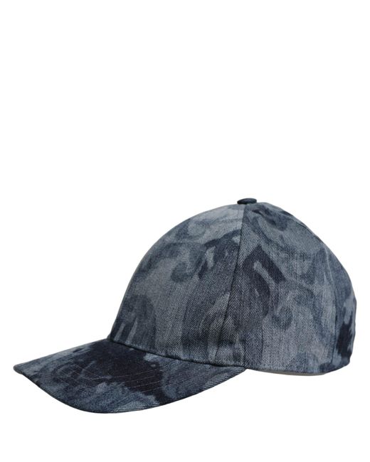 Dolce & Gabbana Men Blue All Over Logo Cotton Baseball Cap Hat for men