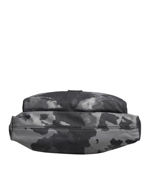 Dolce & Gabbana Black Gray Camo Cotton Multiple Compartments Tote Bag for men