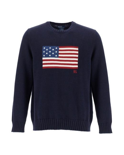 Polo Ralph Lauren Blue Sweater With American Flag for men