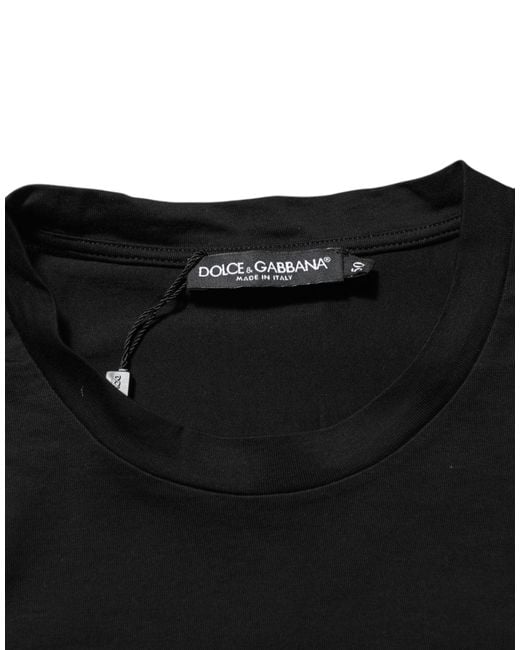 Dolce & Gabbana Black Logo Patch Cotton Men Crew Neck T for men