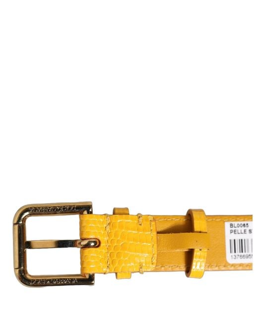 Dolce & Gabbana Orange Yellow Textured Leather Gold Buckle Belt Strap Bracelet