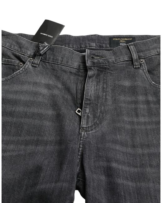 Dolce & Gabbana Black Grey Tattered Cotton Slim Skinny Denim Jeans for men
