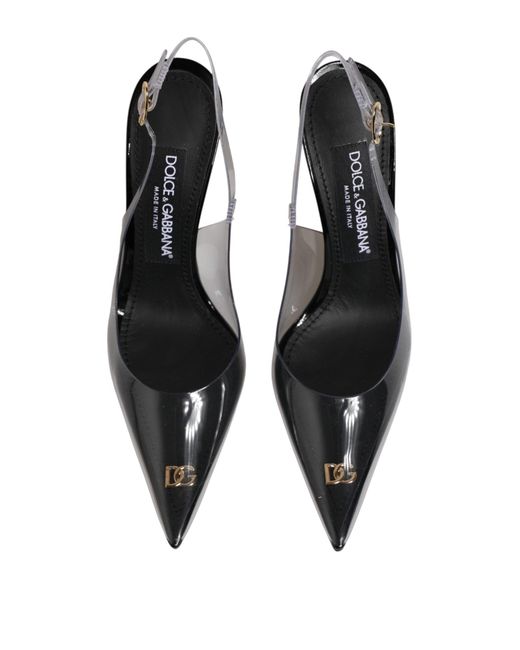 Dolce & Gabbana White Black Leather Clear Pvc Slingback Pumps Shoes