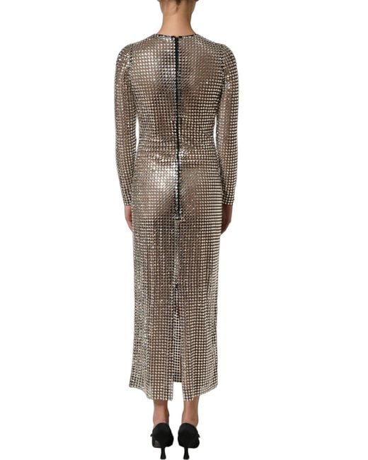Dolce & Gabbana Gray Beige Crystal Embellished Long Gown Dress
