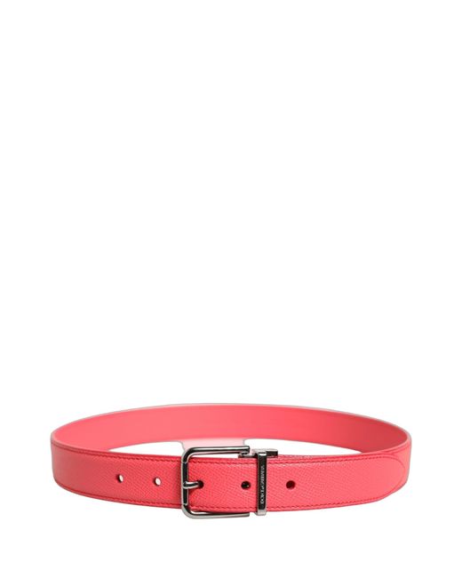 Dolce & Gabbana Red Pink Lambskin Leather Silver Metal Buckle Belt