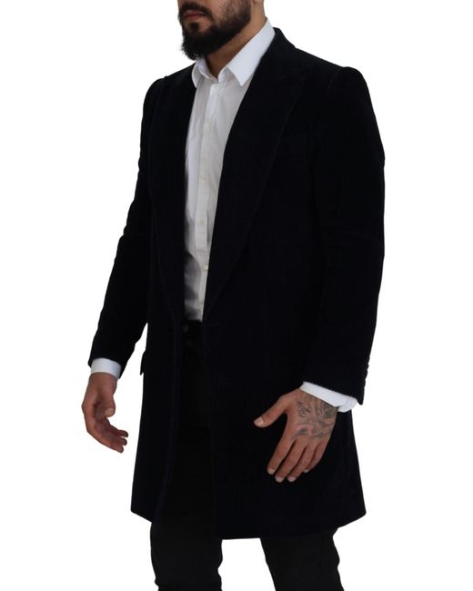 Dolce & Gabbana Black Cotton Cardigan Long Coat Jacket for men