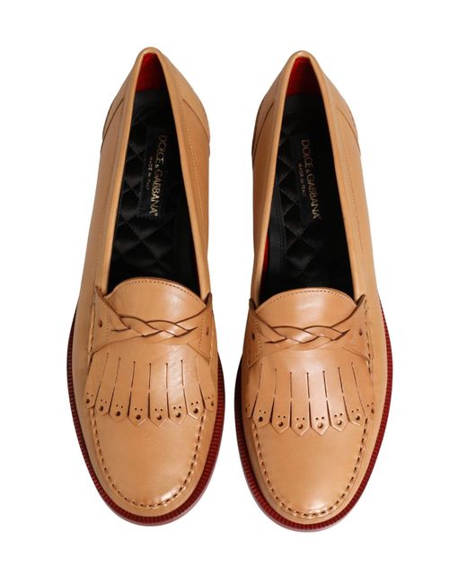 Dolce & Gabbana Pink Tassel Leather Slip On Loafers Shoes for men