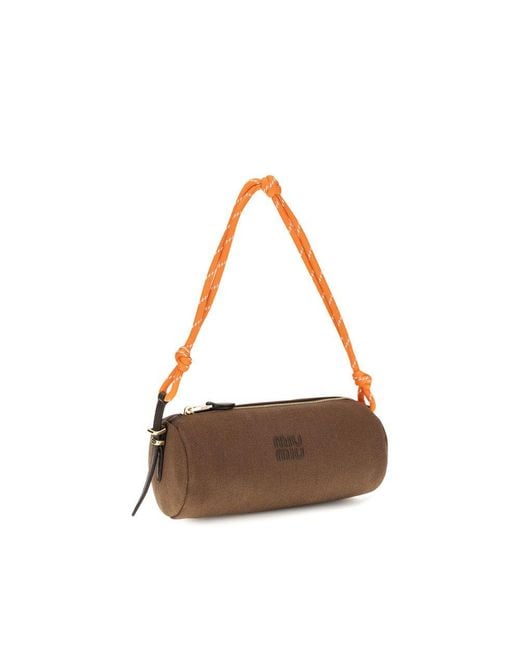 Miu Miu Brown Cotton Shoulder Bag