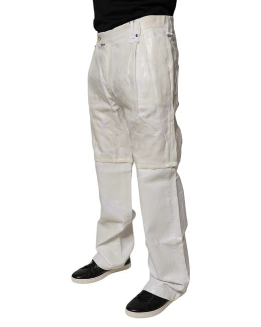 Dolce & Gabbana Gray White Linen Mid Waist Straight Men Denim Jeans for men