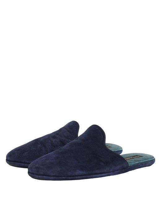 Dolce & Gabbana Blue Suede Slides Flat Slipper Men Shoes for men
