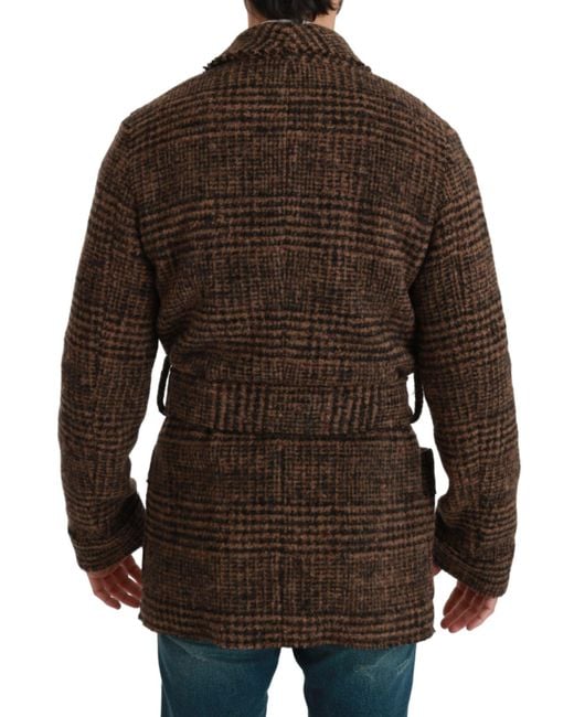 Dolce & Gabbana Brown Checkered Wool Robe Coat Wrap Jacket for men