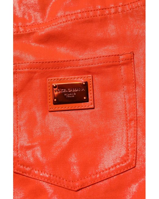 Dolce & Gabbana Red Orange Cotton High Waisted Denim Jeans for men