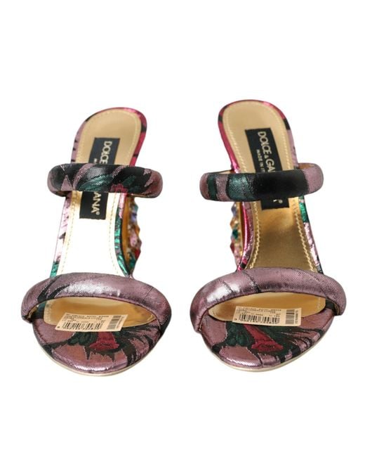 Dolce & Gabbana White Multicolor Jacquard Crystals Sandals Shoes