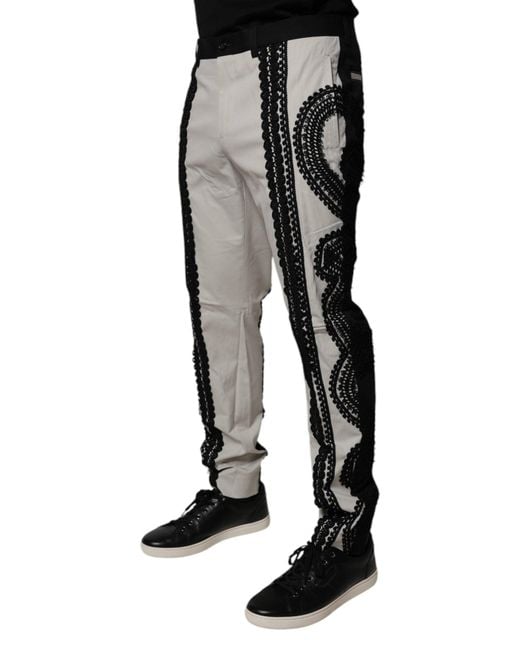 Dolce & Gabbana Black Lace Detail Cotton Trousers for men