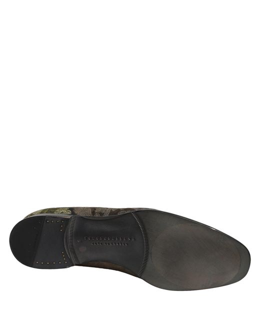Dolce & Gabbana Gray Brown Baroque Print Slip On Loafers Shoes for men
