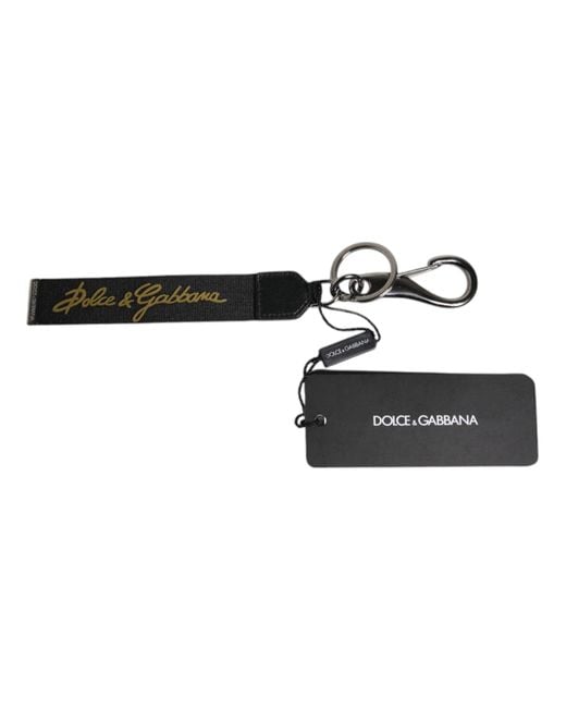 Dolce & Gabbana Black Logo Nylon Silver Brass Men Holder Keychain Keyring for men