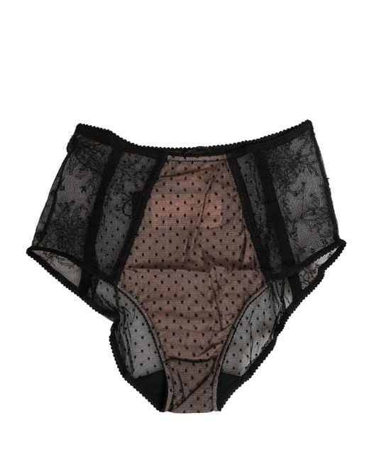 Dolce & Gabbana Black Sheer Polka Dot Lace High Waist Brief Underwear Nylon Viscose Clothing
