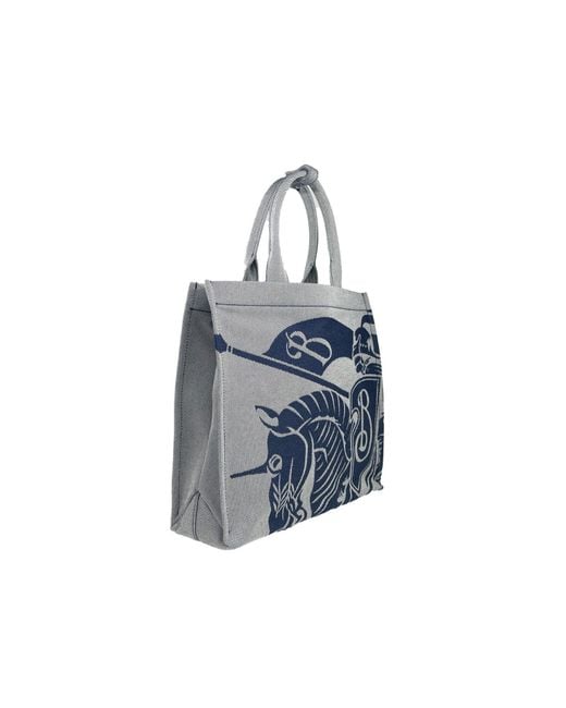 Burberry Blue Ekd Canvas Tote Bag With Coin Pouch