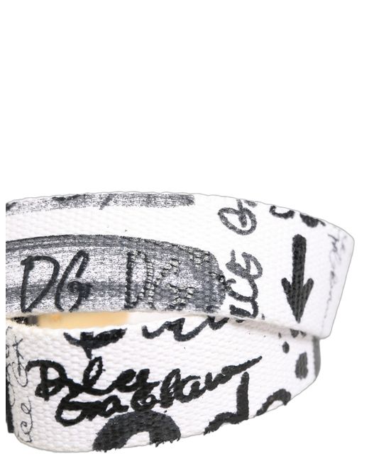 Dolce & Gabbana Multicolor White Graffiti Print Gold Metal Buckle Belt for men