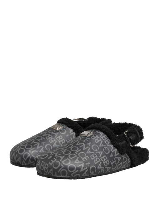 Dolce & Gabbana Multicolor Gray Faux Fur Jacquard Mules Sandals Shoes for men