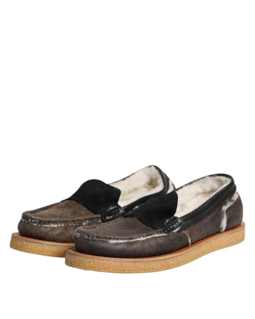 Dolce & Gabbana Black Brown White Calfskin Leather Loafers Shoes for men