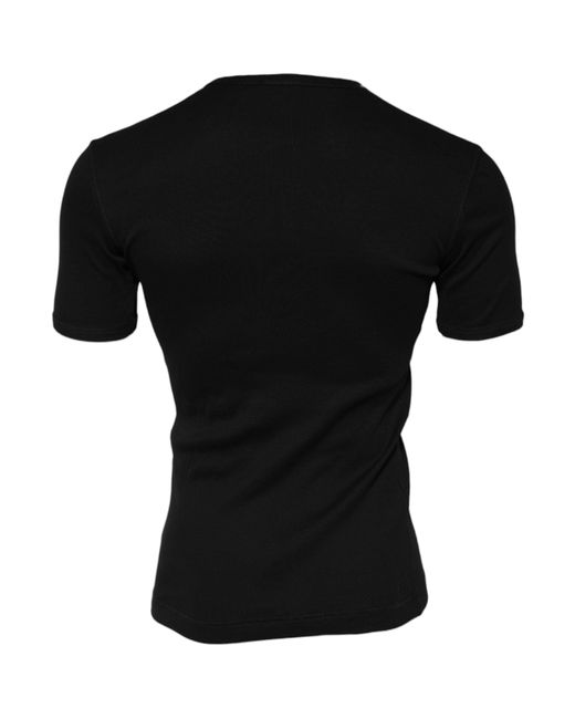 Dolce & Gabbana Black Cotton Knit Crew Neck Henley T for men