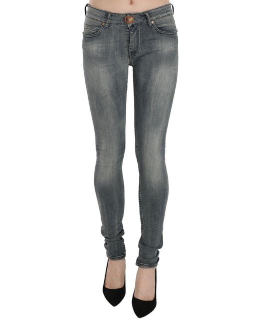 Plein Sud Black Blue Washed Low Waist Slim Fit Skinny Denim Casual Jeans