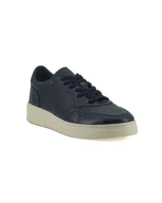 Saxone Of Scotland Navy Blue Leather Low Top Sneakers for men
