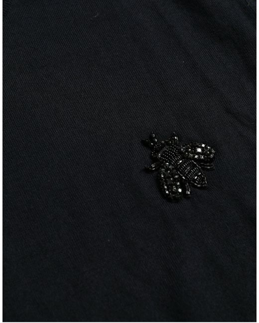 Dolce & Gabbana Black Bee Cashmere Crewneck Pullover Sweater for men