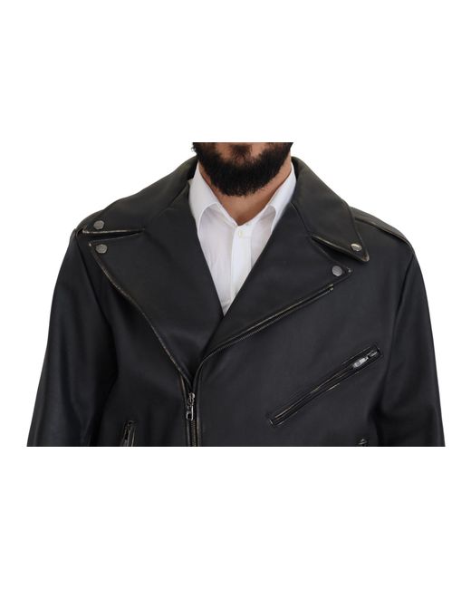 Dolce & Gabbana Black Elegant Leather Biker Jacket for men