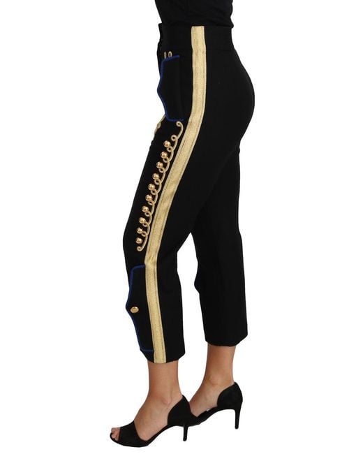Dolce & Gabbana Black Dolce Gabbana Military Embellished Pants Gold Dress Pant