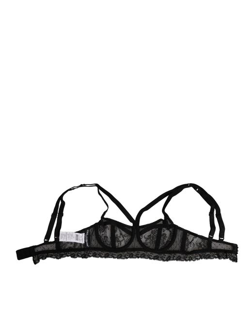 Dolce & Gabbana Black Floral Lace Nylon Balconcino Bra Underwear