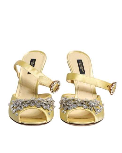 Dolce & Gabbana Metallic Yellow Crystal Slides Keira Sandals Shoes