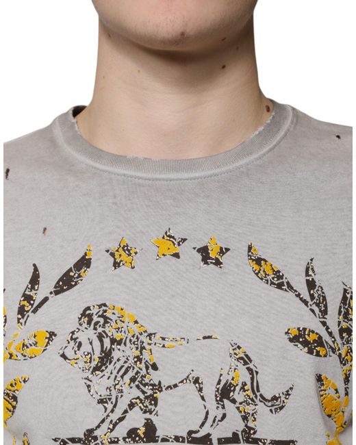 Dolce & Gabbana Gray Printed Cotton Crewneck Pullover Sweater for men