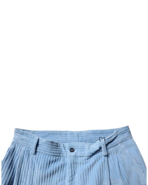 Dolce & Gabbana Blue Corduroy Pants Pleated Design for men