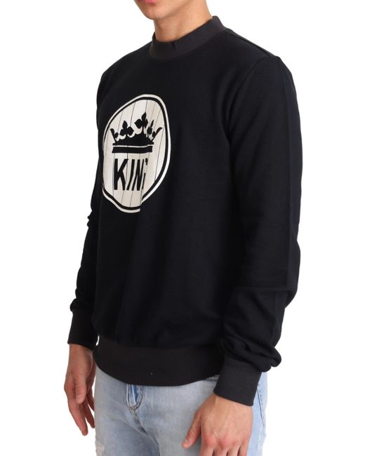 Dolce & Gabbana Black Blue Crown King Cotton Pullover Sweater for men