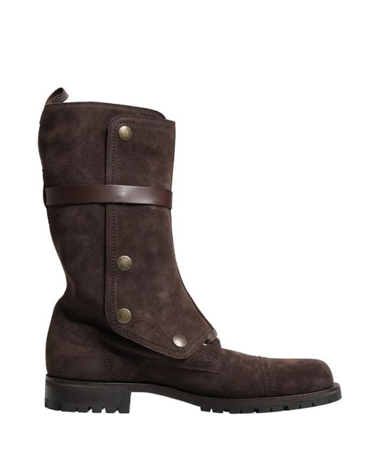 Dolce & Gabbana Black Brown Suede Leather Combat Ankle Boots Shoes for men