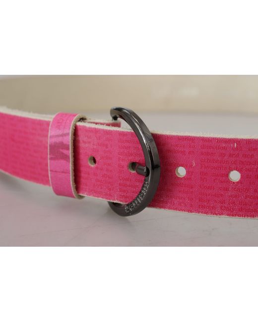 John Galliano Red Pink Leather Letter Logo Round Buckle Waist Belt
