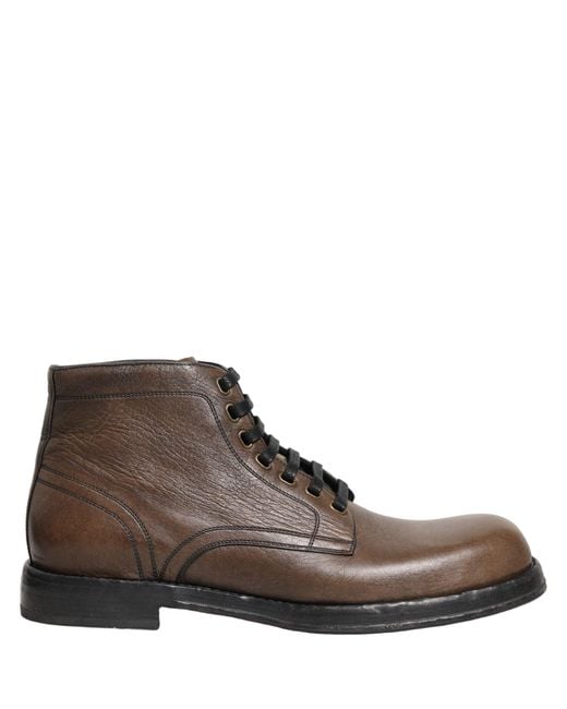 Dolce & Gabbana Brown Perugino Leather Men Ankle Boots Shoes for men