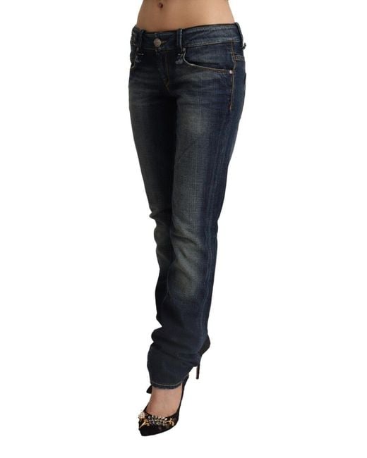 Acht Dark Blue Washed Cotton Skinny Denim Low Waist Jeans